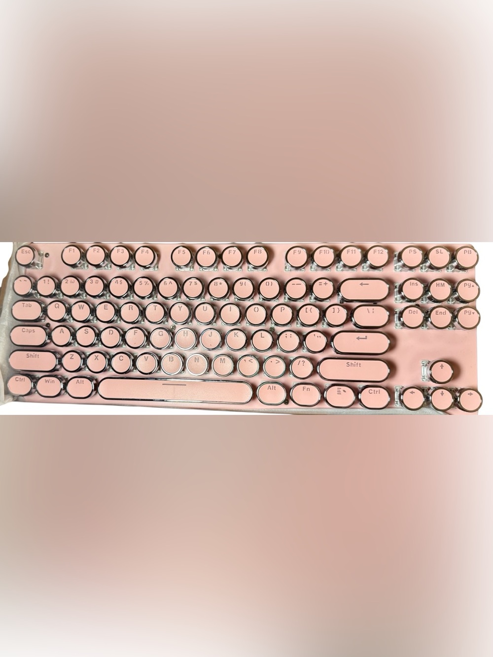 Pink Retro Mechanical Keyboard 87 Key‎ Typewriter Style USB Wired Gaming